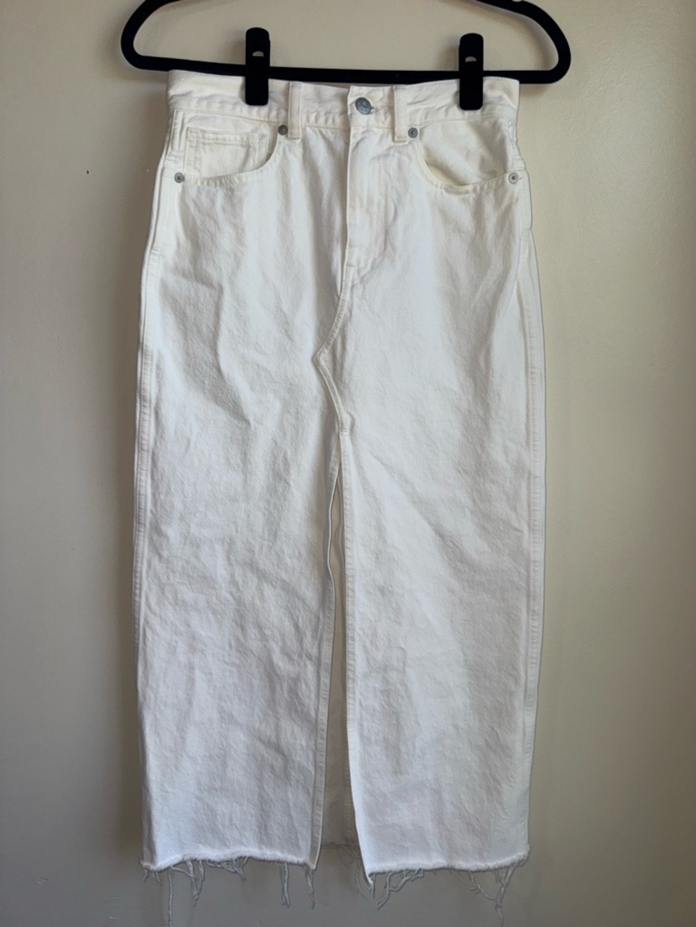 Madewell White Jean Midi Skirt Front Slit Raw Hem 24